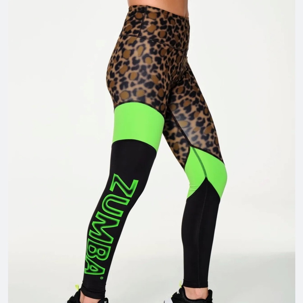 Zumba Wear Leggings Neon Green & Animal Print